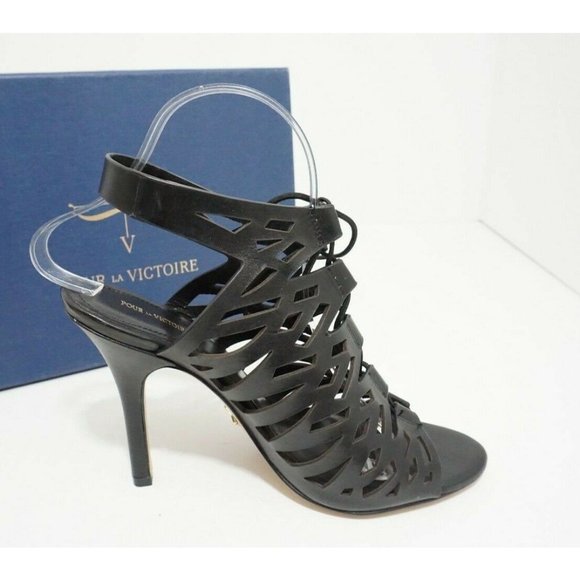 POUR LA VICTOIRE Yermak Black Leather Women's High Heels Sandals US 8.5 $325 - Picture 5 of 7